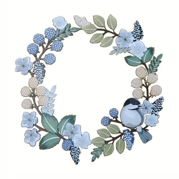 Metal Garden Art Wreath Titmouse Metal Bird Window Hanging Wreath Iron Wreath