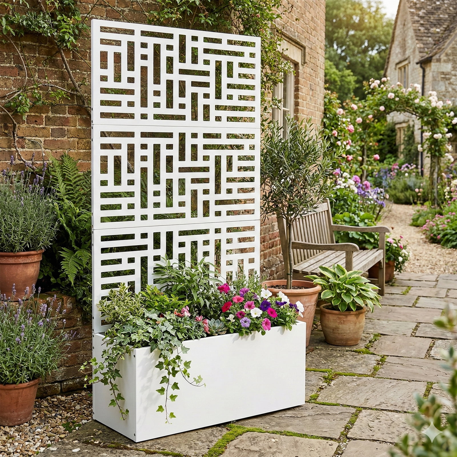 Metal Garden Bed with Trellis, 70 Inch Height Metal Planter Box with Trellis, Garden Box for Climbing Plants Vegetable, Metal Garden Bed with Drainage Holes