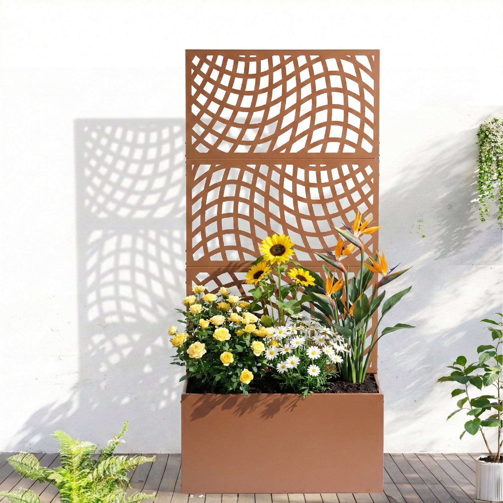 Metal Garden Bed with Trellis, 70 Inch Height Metal Planter Box with Trellis, Garden Box for Climbing Plants Vegetable, Metal Garden Bed with Drainage Holes