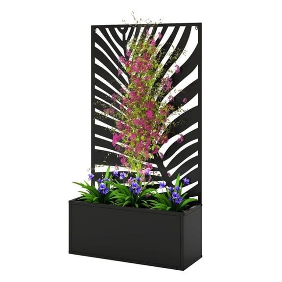 Metal Garden Bed - Wall Mounted or Freestanding Planter - Black Outdoor Raised Garden Bed with Trellis - 24" Long, 9.1" Wide, 44.5" High