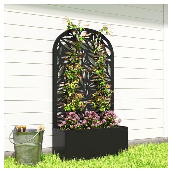 Metal Garden Bed with Trellis, Wall Mounted/Freestanding Planter Box, Black Flower Bed for Patio, Balcony, Climbing Plants, 22.8"L x 8.3"W