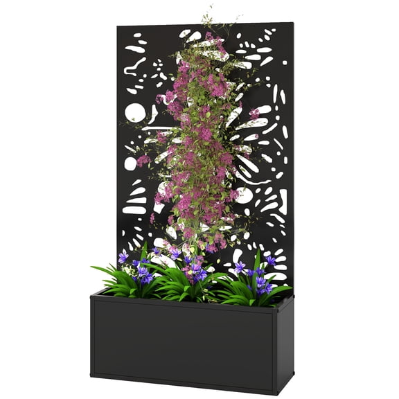 Metal Garden Bed with Trellis for Climbing Plants, Freestanding or Wall Mounted Flower Bed for Garden, Patio, Balcony