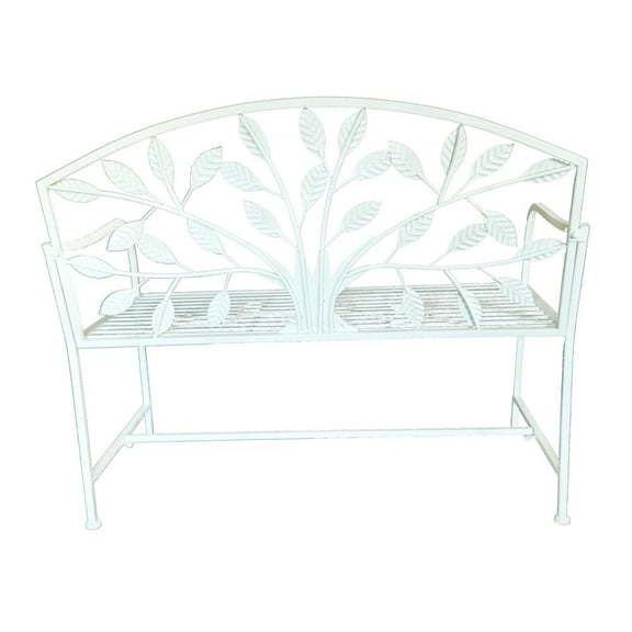 Hi-Line Gift Ltd 78683-CM Metal Garden Bench Tree Pattern-White