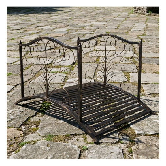 Metal Garden Bridge 4ft - Decorative Arch Bridge with Rails - Black Bronze Outdoor Bridge - Backyard Landscape Feature - Easy Assembly