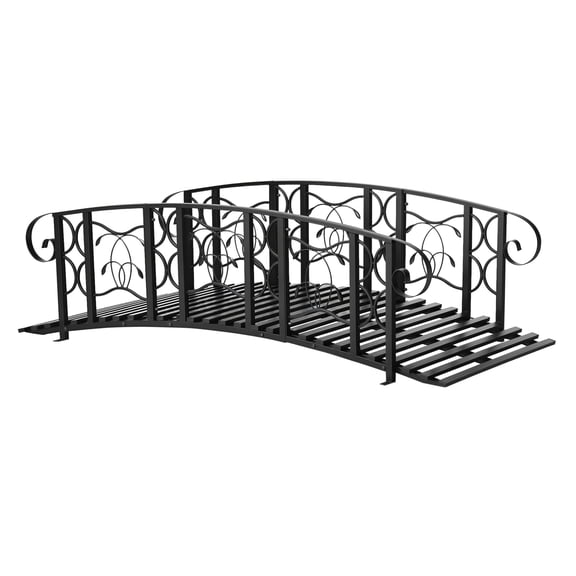 Metal Garden Bridge 6ft, 660lbs Capacity, Backyard Arch Bridge with Safety Rails, Decorative Steel Footbridge for Creek, Pond, Landscape - Black