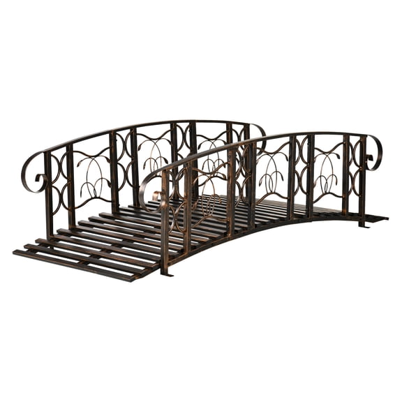 Metal Garden Bridge 6ft, Backyard Decorative Arch Bridge with Rails, 660lbs Capacity, Steel Footbridge for Creek, Pond, Walkway - Brown