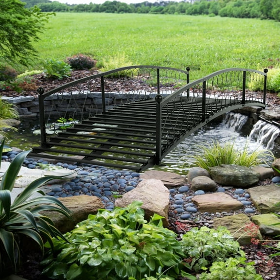 Metal Garden Bridge 8 FT - Durable Decorative Footbridge with Siderails Large Outdoor Bridges, Weight Capacity 770 lbs
