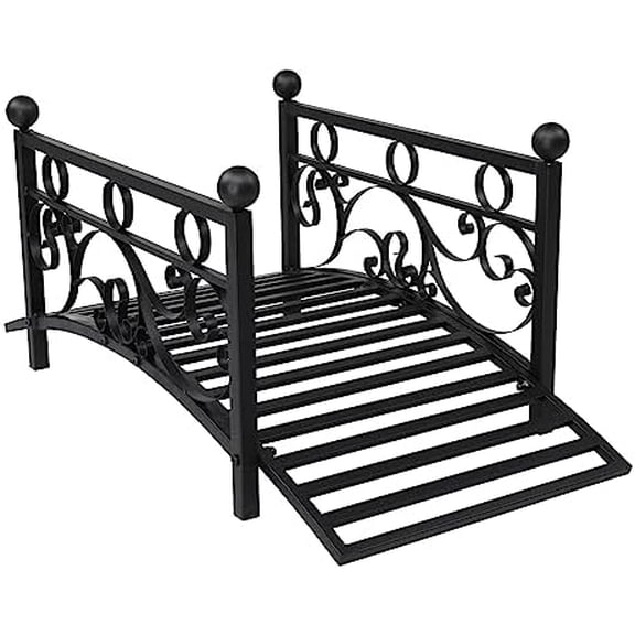 Metal Garden Bridge for Outdoor,40.16'' Metal Arch Backyard Garden Bridge with Safety Siderails, Delicate Scrollwork, & Easy Assembly, Black$$Garden & Patio