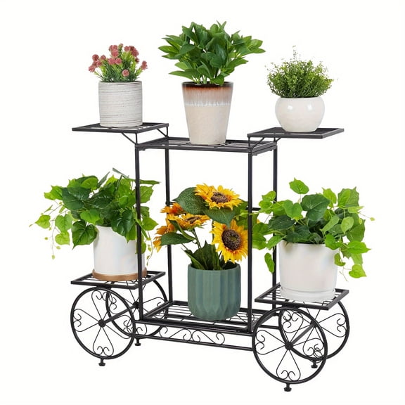 Metal - Garden Cart - 6-Tier Stand - Iron Plant Rack - Home Porch Flower Display Holder