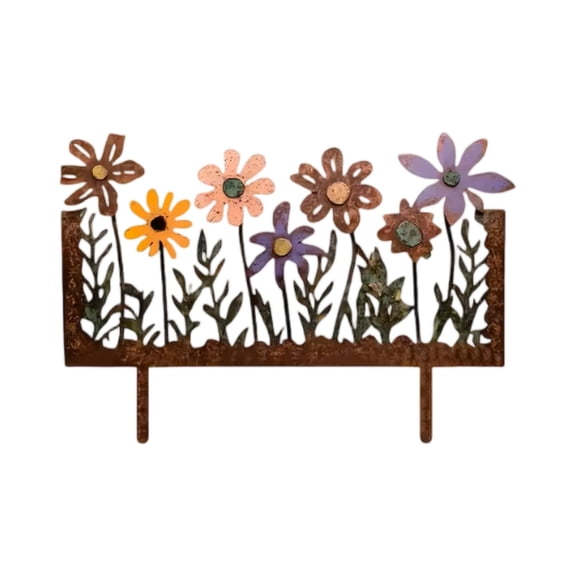 Metal Garden Decorative Stake Outdoor Yard Art Flower Pattern Plug In Ground Fence Panel for Lawn Pathway Patio Landscape Ornament