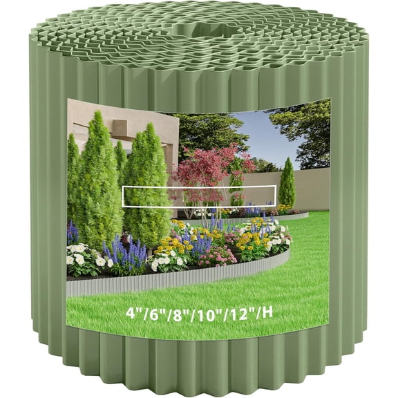 Metal Garden Edging Border, Corrugated Steel Landscaping, DIY for Lawn (Green, 6 Inch x 20FT)
