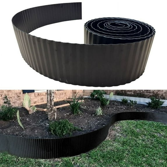 Metal Garden Edging for Landscaping, 12 Inch X 20 Ft Corrugated Shed Skirting Sturdy Landscape Edging Border for Flower Bed, Lawn, Garden Fence, Black