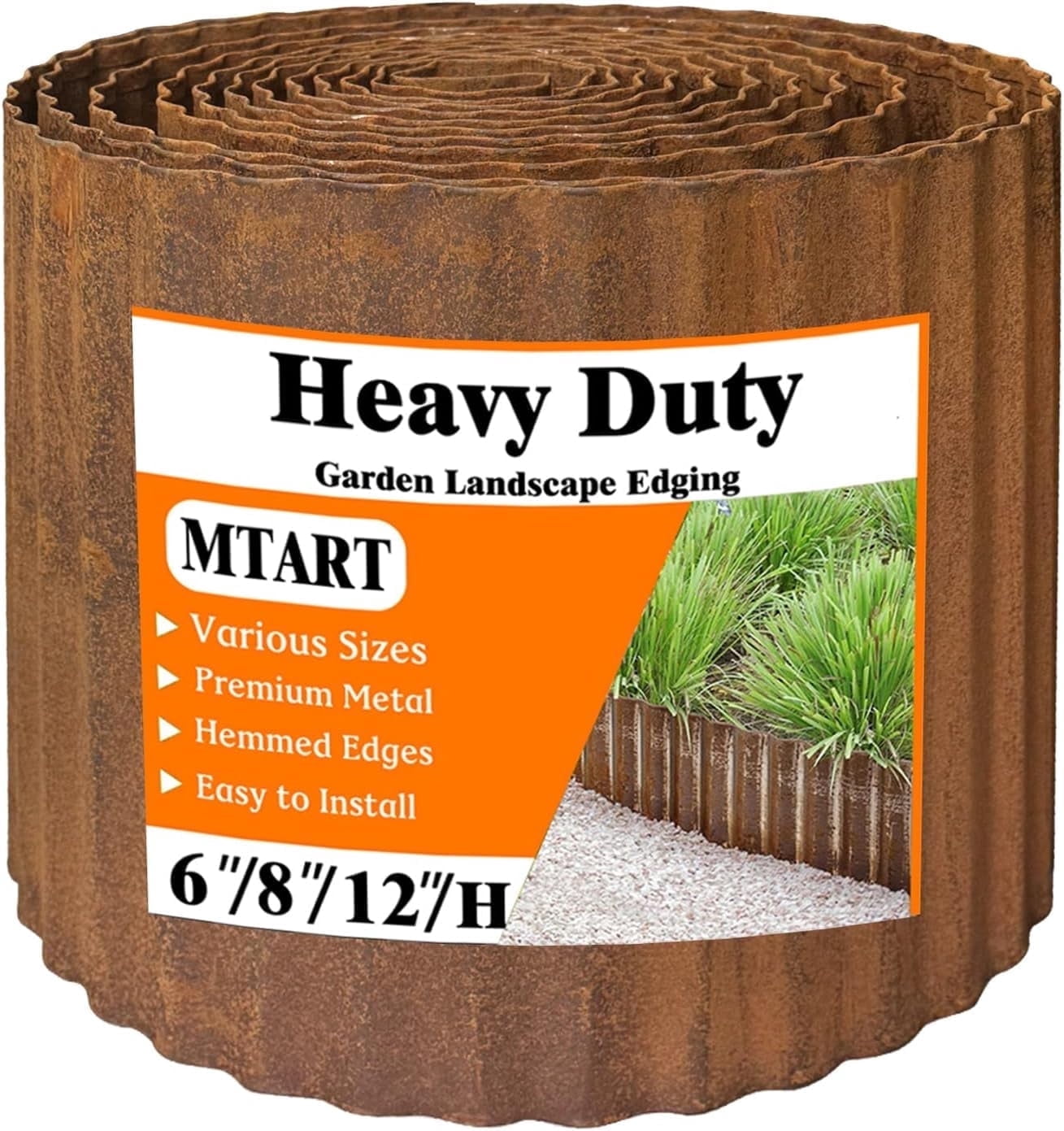 MTART Metal Garden Edging 6Inch x 40FT, Sturdy Corrugated Steel Landscaping Border with Safe Hemmed Edges, Easy Installation for DIY Flower Beds, Lawns, Pathways, Tree Rings, Yards (Rusty)