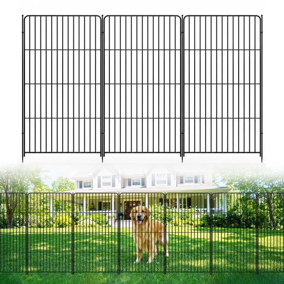 Metal Garden Fence 10 Pack – 36in H x 22.1ft L Decorative No-Dig Animal Barrier – Modular Rustproof Outdoor Fencing for Yard, Patio, Lawn, Flower Bed – Easy Assembly – 10 Pieces, 36in x 27in
