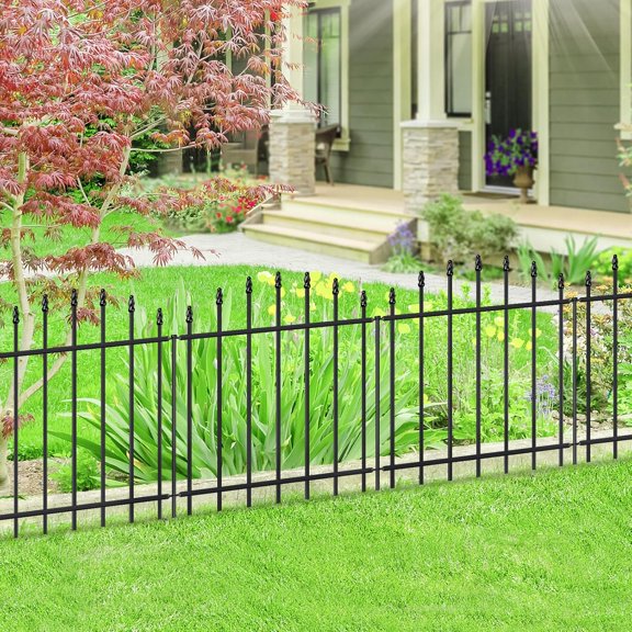 Metal Garden Fence 26 in H x 12 ft L, 6 Panels + 7 Stakes Border Dog Fence Panels Animal Barrier, No Dig Garden Fencing for Yard Patio Flower Bed Lawn Outdoor, Arch Black