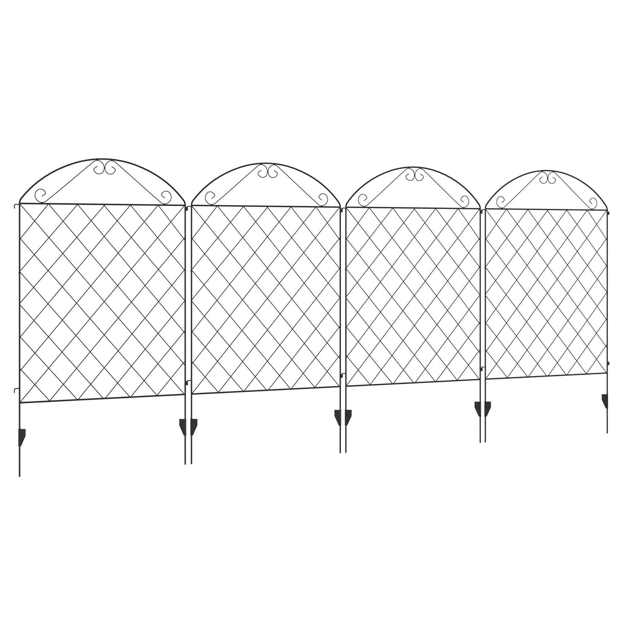 Metal Garden Fence 4-Pack, 11.5ft Outdoor Decorative Fence - Rust-Resistant Steel Border for Flower Beds, Animal Barrier, Patio Edging, Black