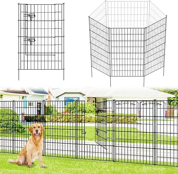 Metal Garden Fence 40 inch H x 28 inch W, 5 Panels (4 Panels + 1 Gate), Total 11.6 ft, No Dig Fence Rustproof Animal Barrier Fencing for Dog, Rabbits, and Patio,Yard