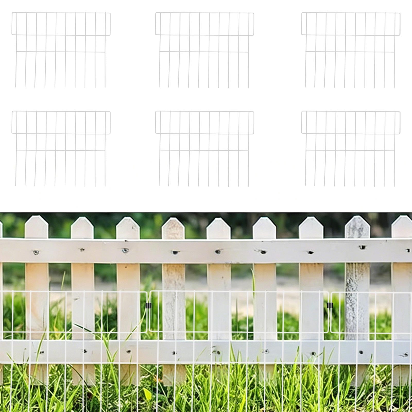 Metal Garden Fence 6 Panels, Black Iron Outdoor Pet Barrier, Rust Proof Animal Fence for Yard Lawn, Decorative Landscape Fencing with Easy Installation Stakes