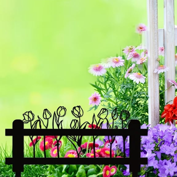 Metal Garden Fence Border, Rust Proof Weather Resistant Iron Panel, Flexible Assemble Ground Plug Design, Decorative Edging Partition for Flower Bed Lawn Path Courtyard Backyard Outdoor Garden Decor