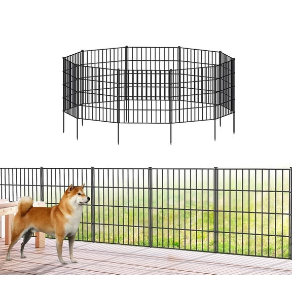 Metal Garden Fence, Panels and Stakes, No Dig Fencing for Yard Flower Bed Lawn Patio Outdoor, Black