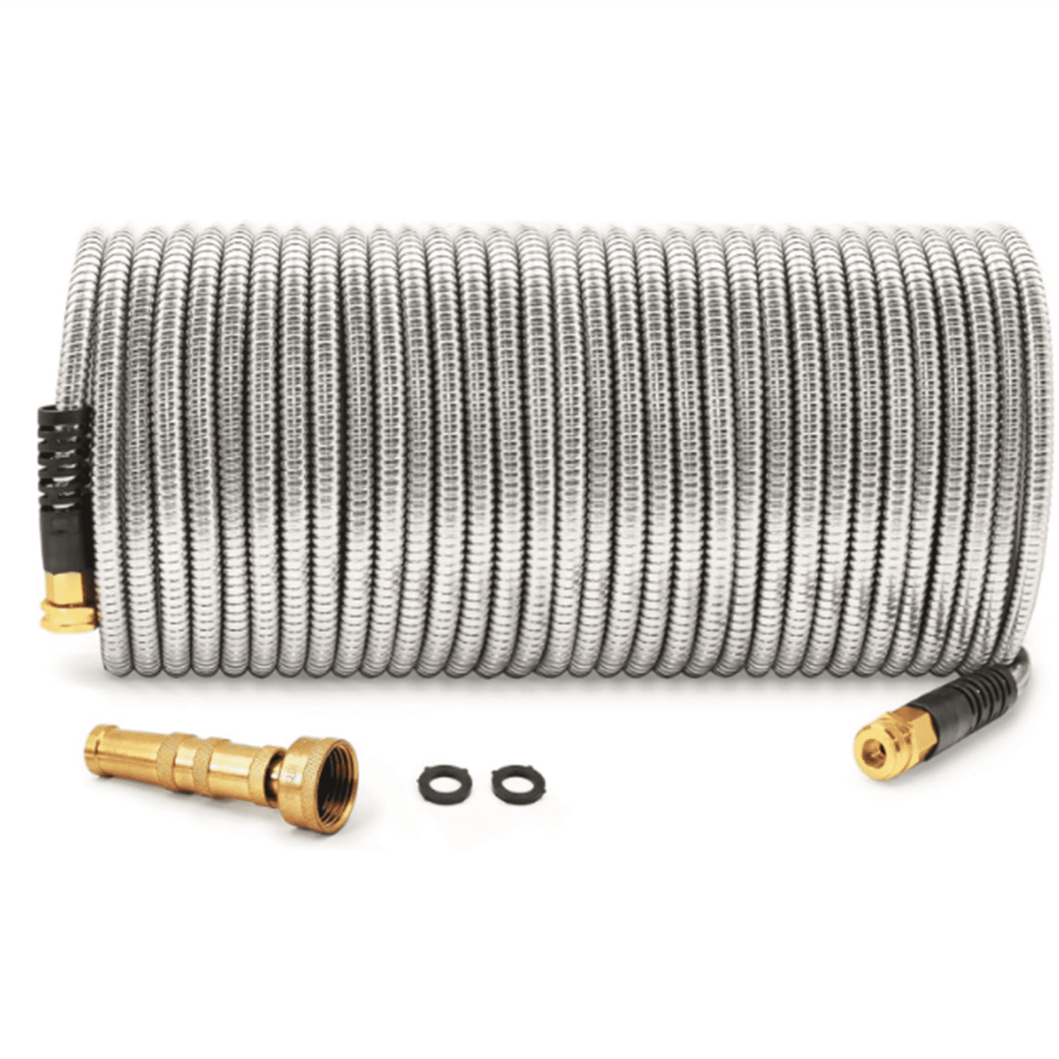Metal Garden Hose 100 foot - 304 Stainless Steel Water Hose, Flexible, Lightweight and No-Kink Metal Hose with Brass Nozzle for Outdoor, Yard