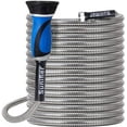 Metal Garden Hose 15 ft with Hose Nozzle, Flexible Stainless Steel