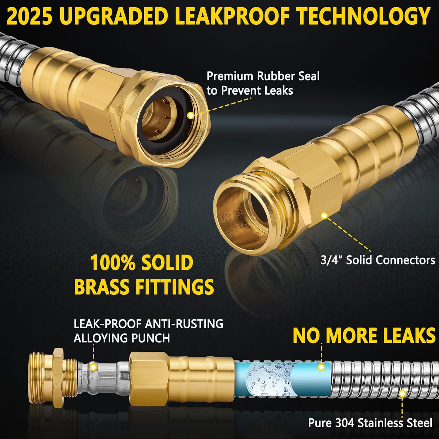 Metal Garden Hose 150 ft - Stainless Steel Garden Hose Leak-Proof with Layer Latex Core - 2025