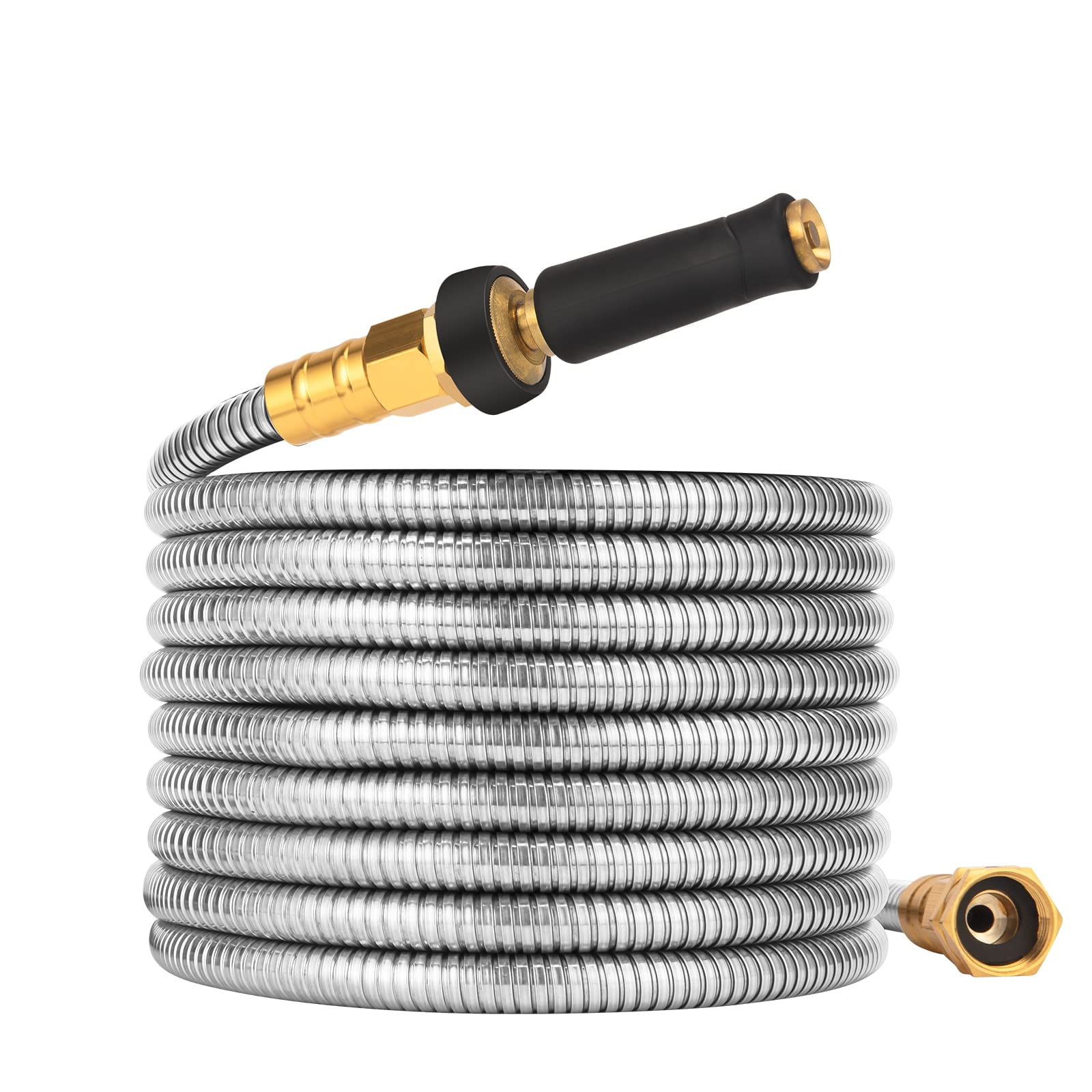 Metal Garden Hose 25 Ft - 304 Stainless Steel Water 25 Expandable Short Flexible No Kink Explosion  Bite