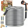 thumbnail image 1 of Metal Garden Hose, 50 ft 304 Stainless Steel Metal Garden Hose with Splitter & 6 Extra Rubber Washers for Lawn Watering, Heavy Duty Lightweight, Kink-Free, 1 of 10