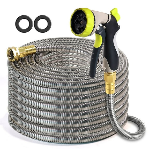 Metal Garden Hose 50 ft – 304 Stainless Steel Water Hose with Nozzle Sprayer, Garden Hoses Flexible, Lightweight, No Kink Garden Hose, Heavy Duty for Outdoor (50 ft)
