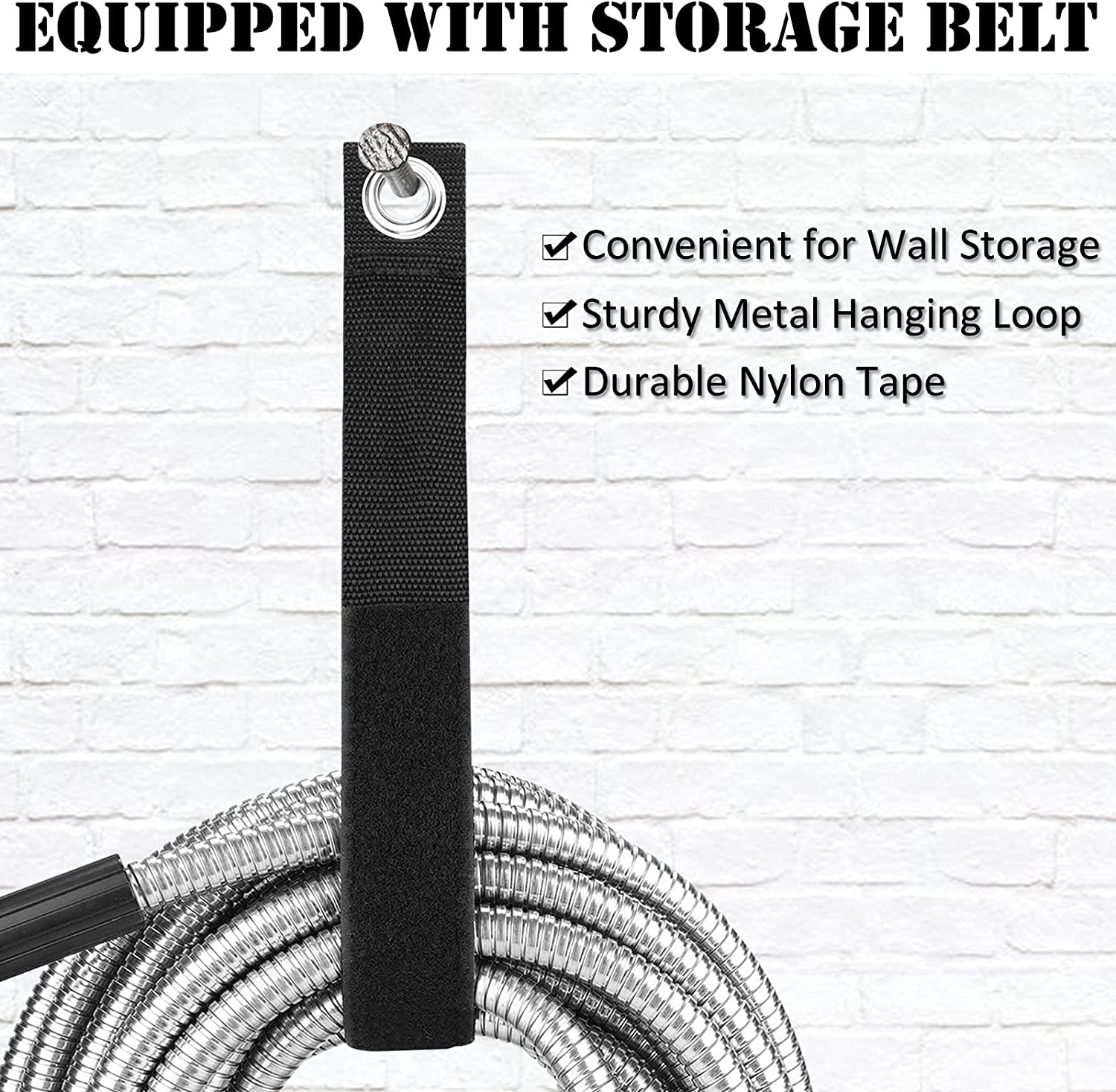 Metal Garden Hose 50ft with Adjustable Nozzle,  Stainless Steel Water Hose, No Kinks & Tangles, Easy to Store with Strap