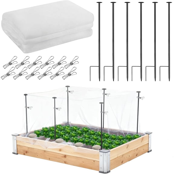 Metal Garden Netting Kit, 6 Pack 2.6ft Raised Garden Bed Net Support Stakes with 10´×13´ Fine Mesh Insect Netting 12pcs Clips Bird Barrier Screen Cover for Protect Plant Vegetable Row from