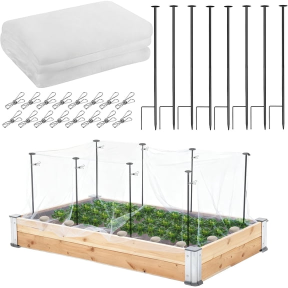 Metal Garden Netting Kit,8 Pack 2.6ft Raised Garden Bed Net Support Stakes with 10´×13´ Fine Mesh Insect Netting 16pcs Clips Bird Barrier Screen Cover for Protect Plant Vegetable Row from Animals Bug