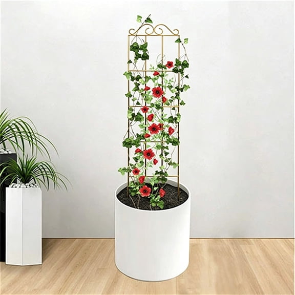 Metal Garden Plant Trellis, Scroll Top Potted Climbing Vine Support Frame, Vertical Flower Trellis for Roses Ivy, Lattice Plant Stake, Decorative Climber Holder, Tall Potted Plant Trellis