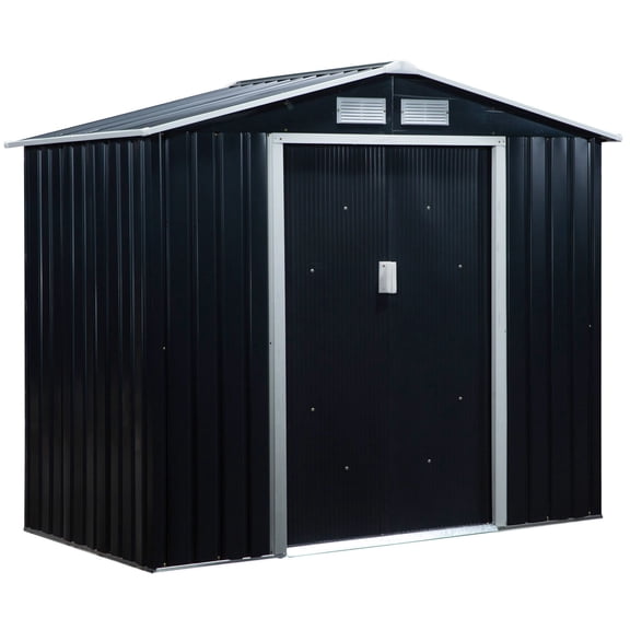 Metal Garden Shed 7 x 4 Dark Gray Spacious Outdoor Storage Organizer with Ventilation for Backyard
