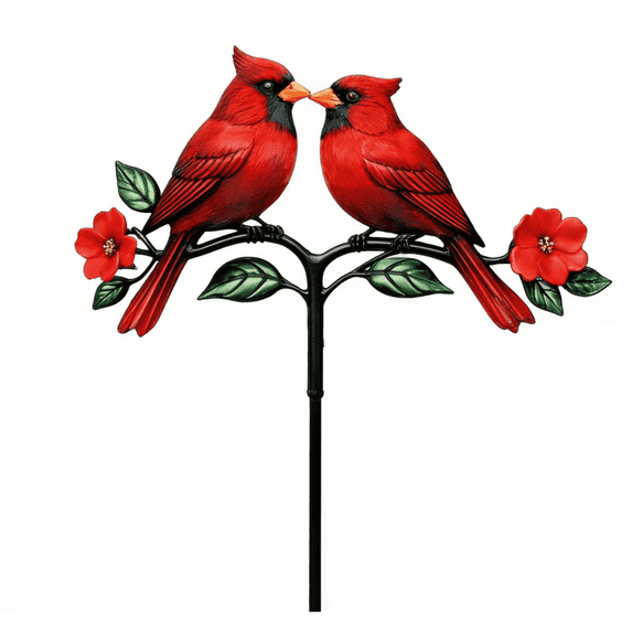 Metal Garden Stake Cardinal – Red Cardinal Red Bird with Ground Spike, Vibrant Outdoor Yard Art for Flower Beds, Patio & All-Season Decor
