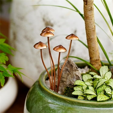 Metal Garden Statue Stake | Outdoor Mushroom Flower Pot Decoration | Yard & Patio Ornament | Weatherproof Metal Art | Easy Install Garden Decor | 16.3x8.7cm | 1 Piece