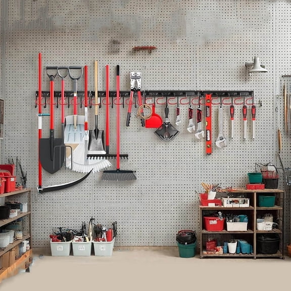 All Metal Garden Tool Organizer Hooks - Garage Wall Organizer Sturdy Garden Tool Storage System Yard Tool Garage Tool Organizer Wall Mount Shed Organization Shovel Broom Rake Holder