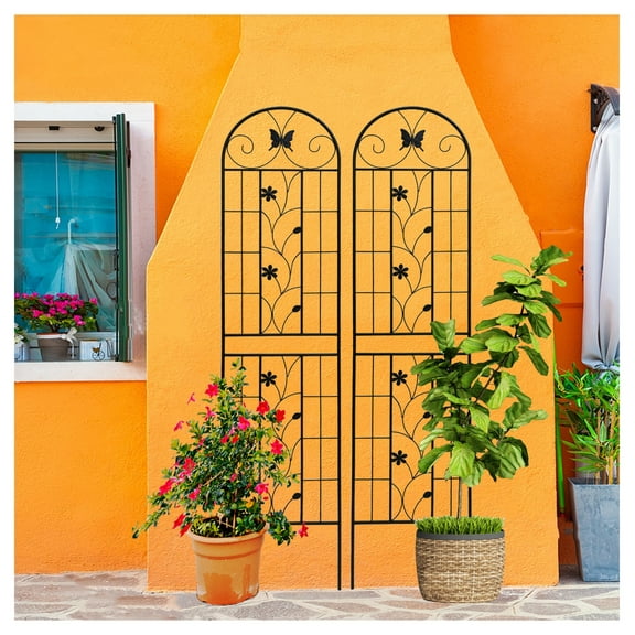 Metal Garden Trellis 2 Pack - 86.7"x19.7" Rustproof Plant Support - Black Climbing Trellis for Vines, Roses, Clematis, Outdoor Flower Trellis Black + Iron