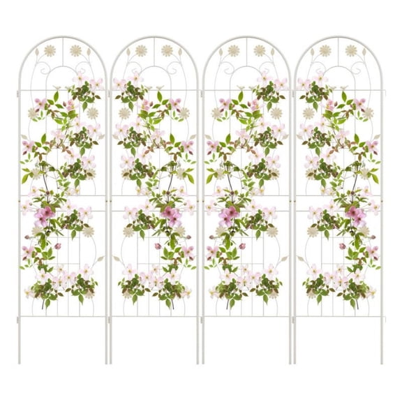 Metal Garden Trellis 4 Pack, 71" Plant Trellis for Climbing Plants, White Heavy Duty Steel Cucumber Trellis, Decorative Garden Fence