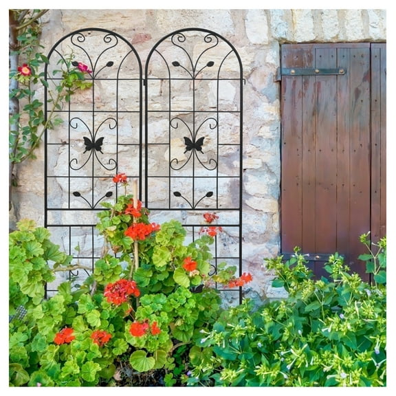 Metal Garden Trellis 4 Pack, 86.7" x 19.7" Rustproof Plant Trellis - Outdoor Climbing Flower Support, Black