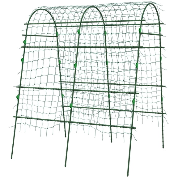 Metal Garden Trellis Arch, 57"W x 66"D x 81"H, A-Frame for Climbing Plants Outdoor, with Climbing Net, Green Steel, Customizable Height, Easy Assembly