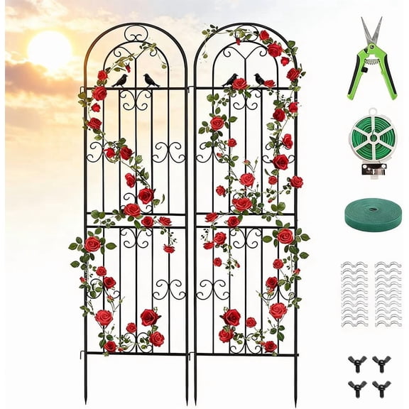 Metal Garden Trellis, Black Coated Wire Lattice Panel, Sturdy Plant Support for Climbing Roses Vines Cucumber Vegetables Outdoor Patio Yard