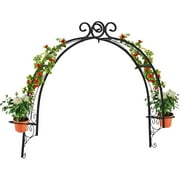Metal Garden Trellis for Climbing Plants Wall Mounted, Outdoor Garden Arch with 2 Planter Rings for Window Door Balcony, Vines Flowers Pot Trellis Plant Support for Ivy Roses Cucumbers