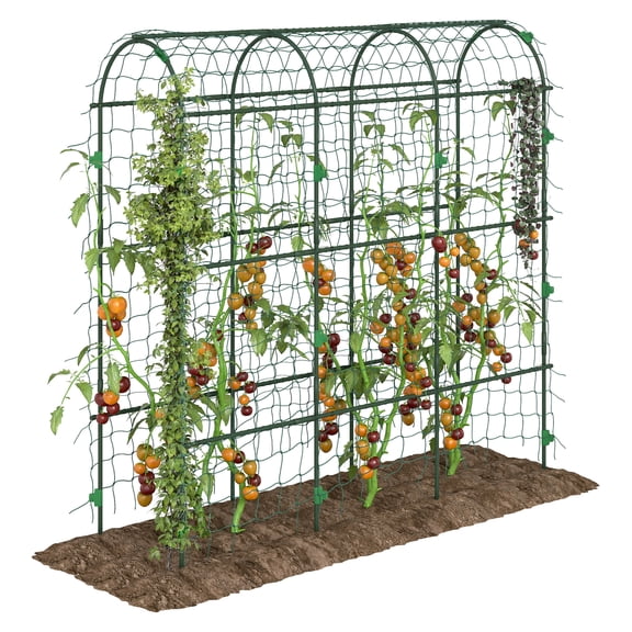 Metal Garden Trellis for Climbing Plants, Arch Trellis Outdoor 72"H, with Net, A-Frame Plant Support for Cucumbers, Tomatoes, Grapes, Green