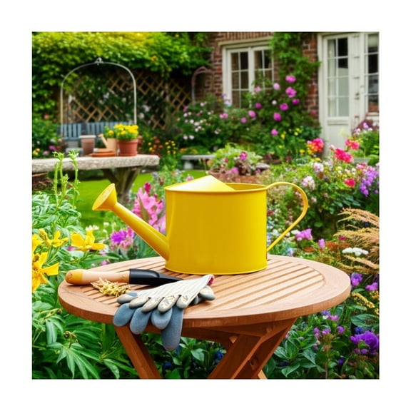 Metal Garden Watering Can with Long Spout and Handle - Durable Contemporary Outdoor Decor Accessory