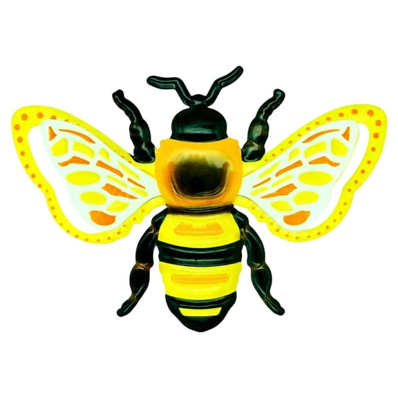 Metal Garden Yard Art, Yellow Honey Bee Wall Decoration, 6.7x4.7 Inch 3D Insect Sculpture for Outdoor Fence Patio Living Room Playroom, LLLDMXY