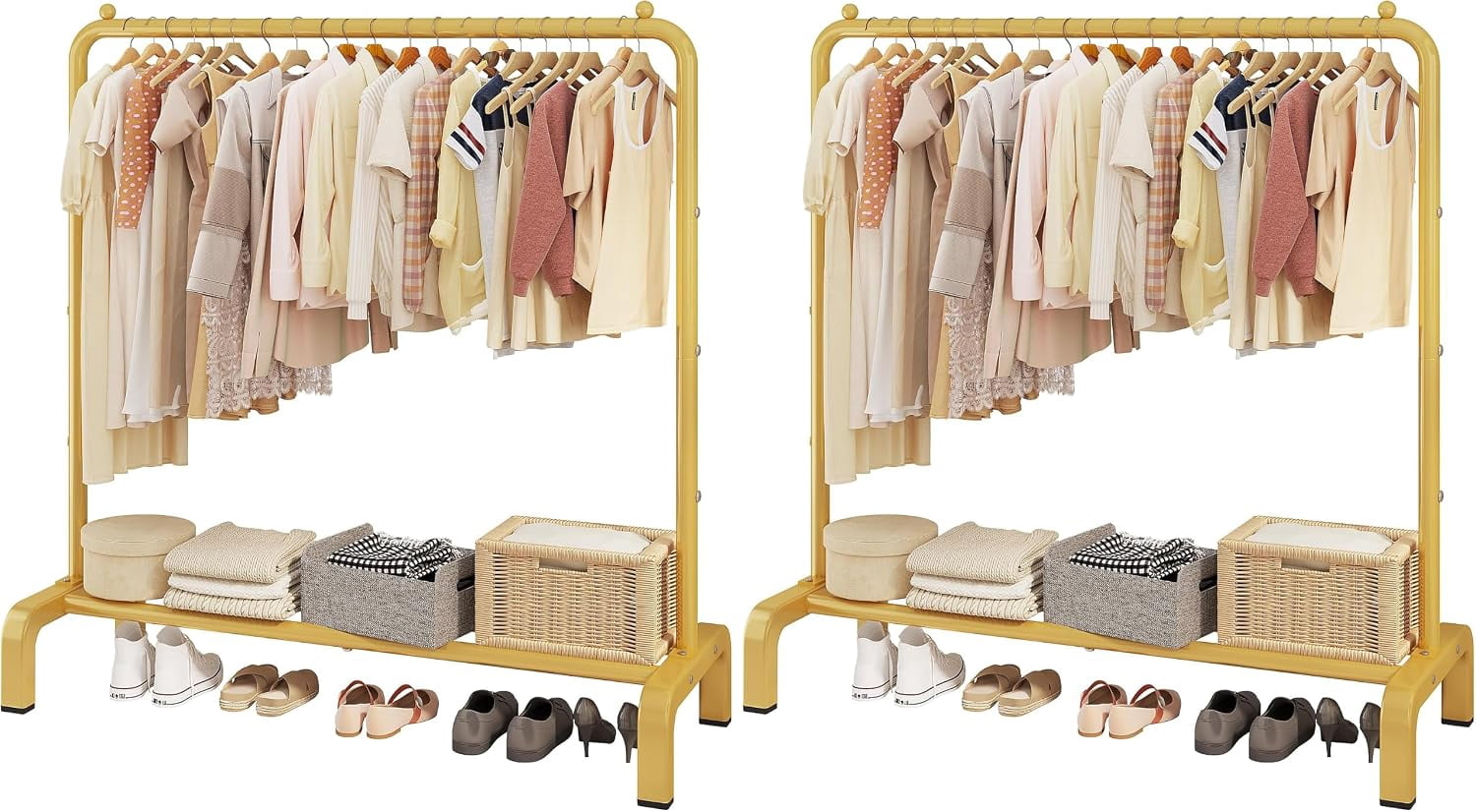 43.3 Inch Gold Metal Garment Rack with Bottom Shelf - Clothing ...