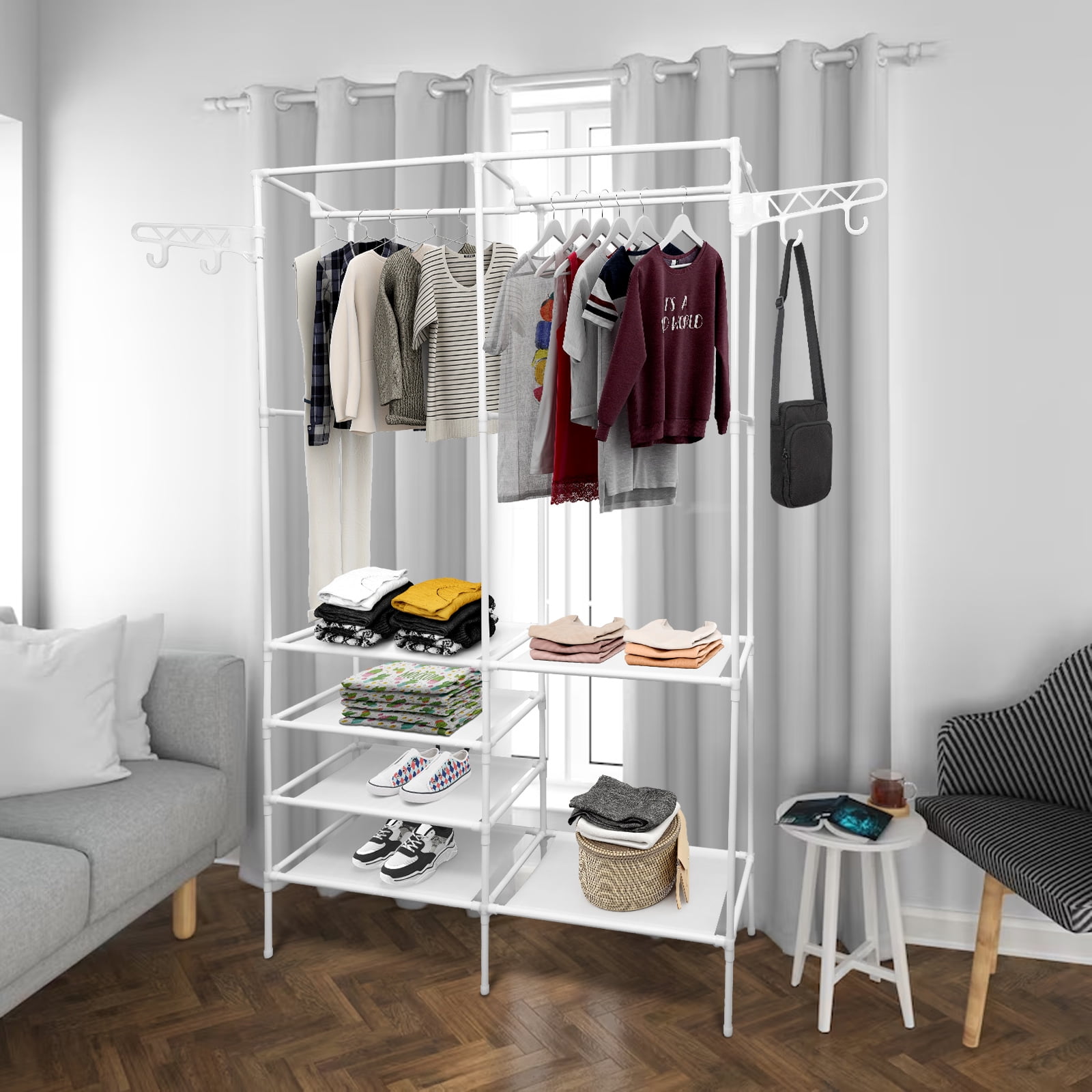 Metal Garment Rack with shoe shelf, Wardrobe Shoe and Clothes Rack