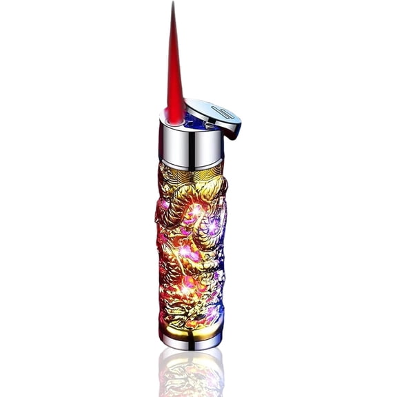 Metal Gas Lighter | Windproof High Temperature Butane Torch | Visible Fuel Window | Refillable Inflatable Direct Flame | Portable for Cooking Grilling Camping | 2 Pack